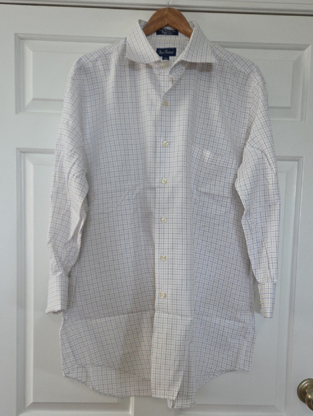 Paul Fredrick French Cuff Windowpane Check Shirt With Cufflinks